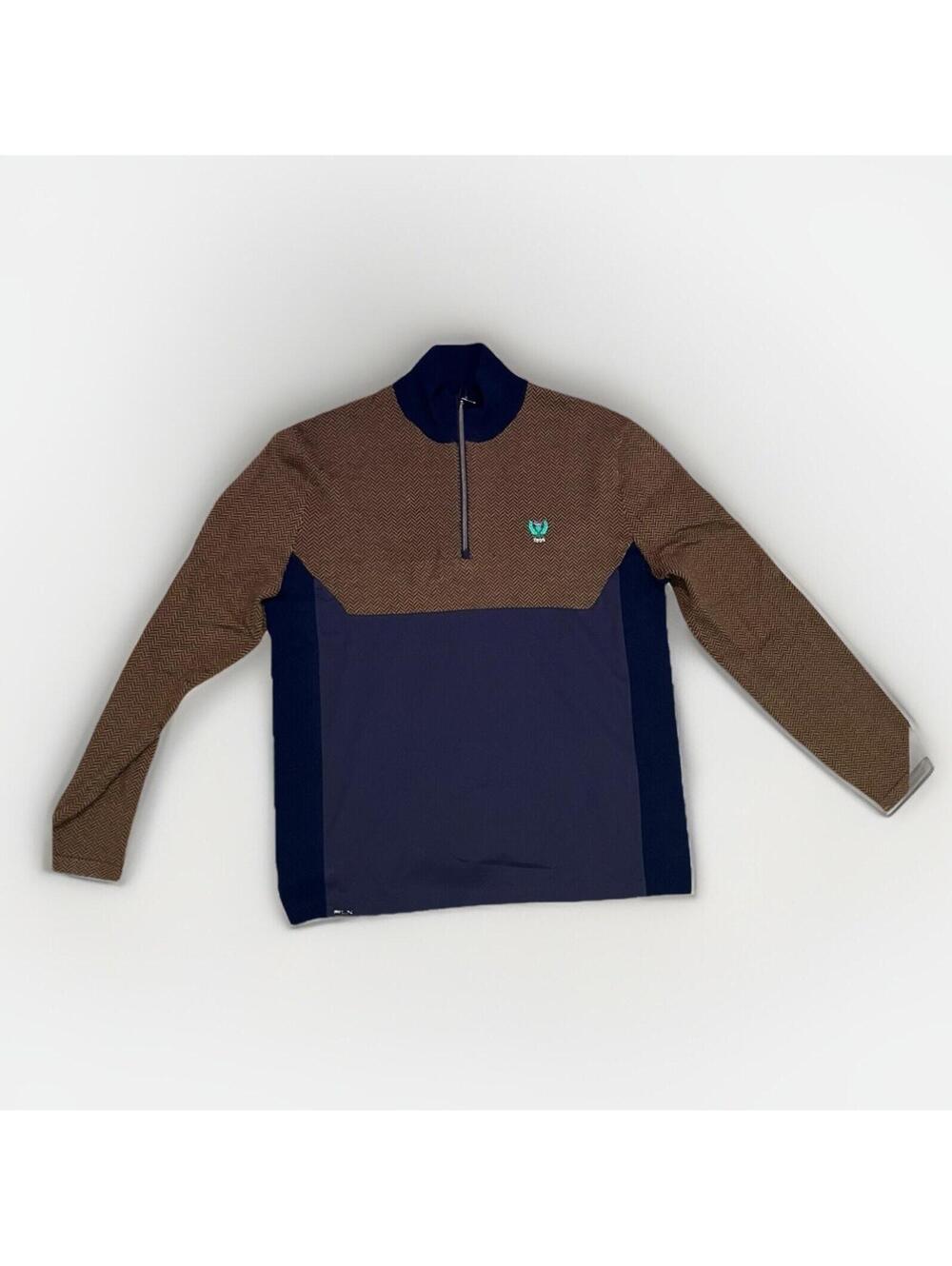 RLX Ralph Lauren 1/4 Zip Sweater Wool (100% On Arm) Herringbone Blue Brown Men M